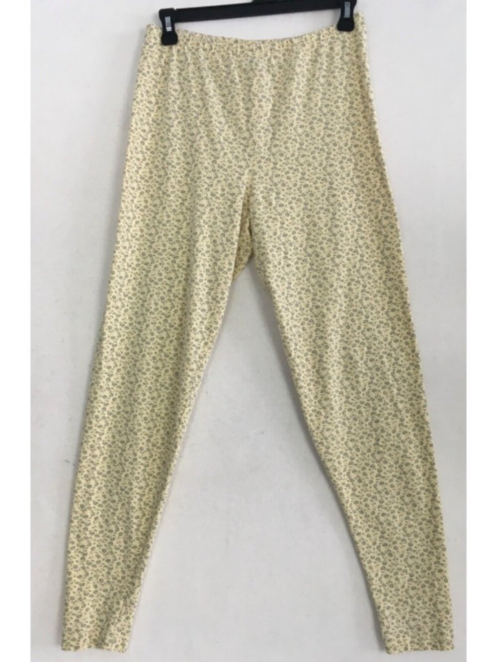 United Cotton Company Pajama Bottoms Women Size L Yellow with Gray Flowers
